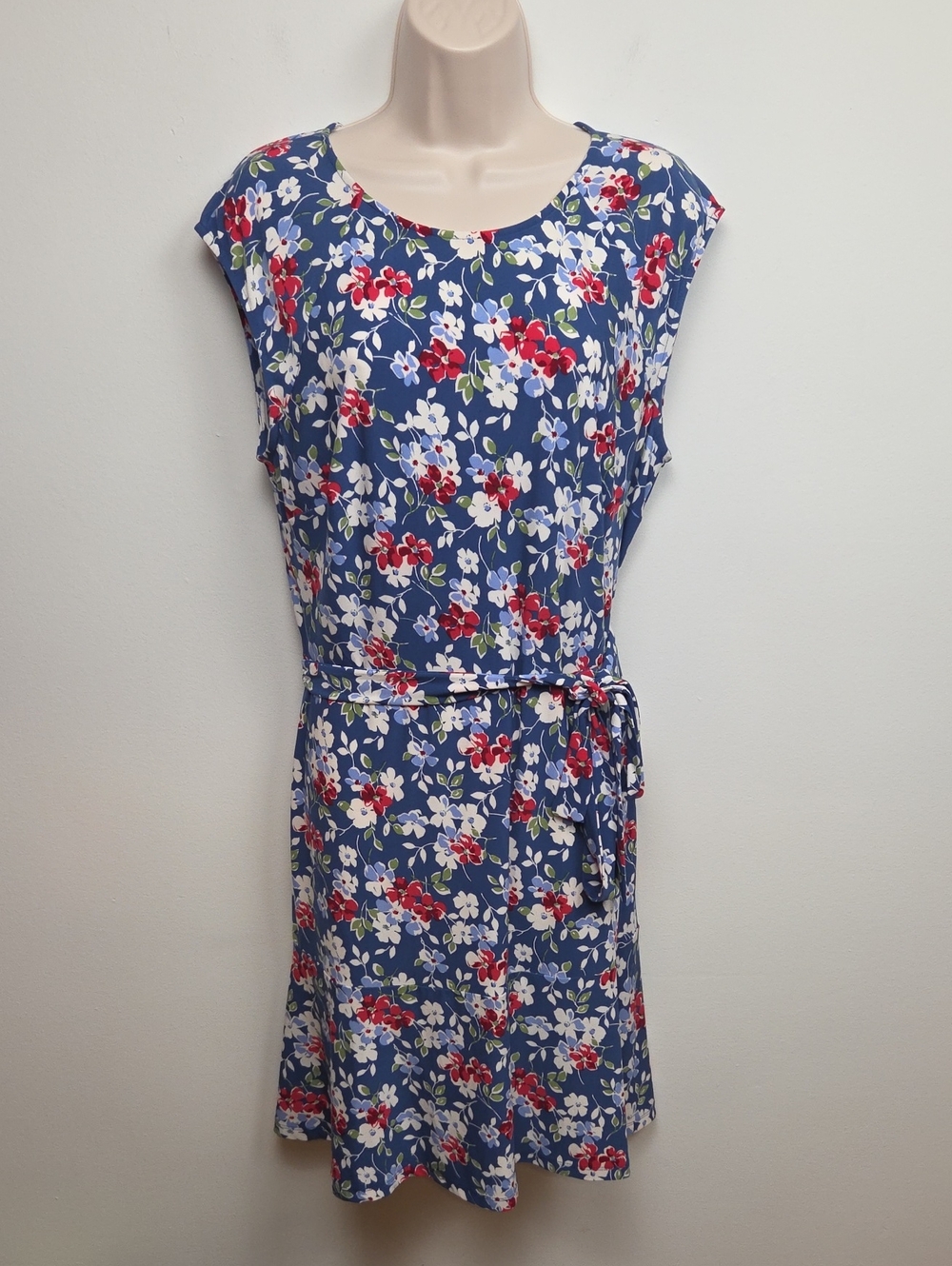 Chaps Navy Classic Floral TieWaist Dress  Office Career Cocktail Business Casual